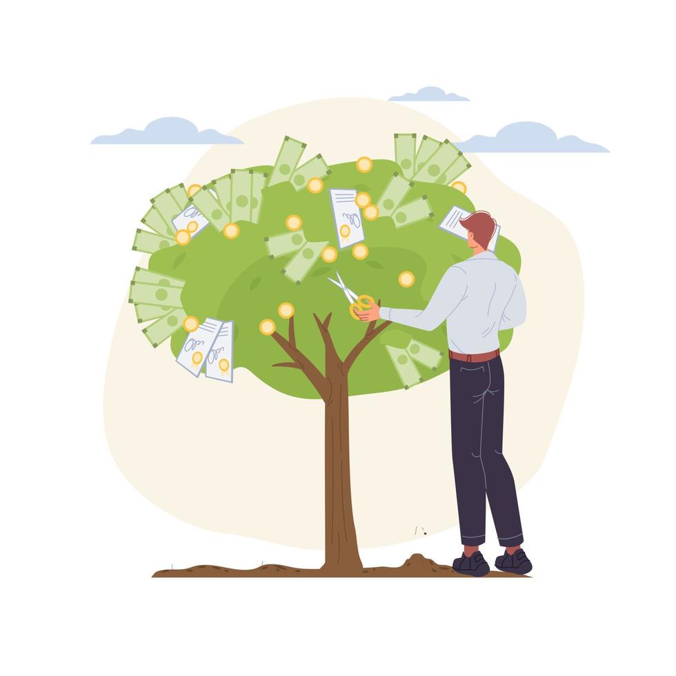 Flat cartoon character make profit,financial vector illustration concept