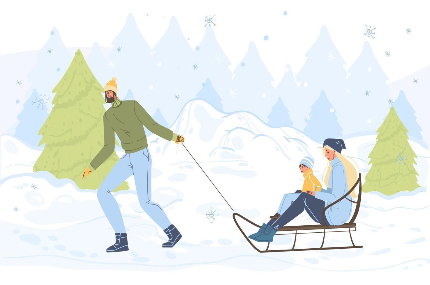 Flat cartoon characters happy holidays vector illustration concept