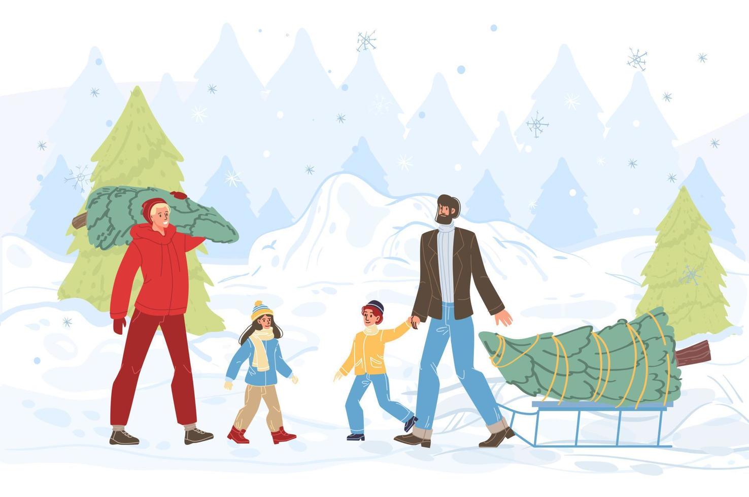 Flat cartoon characters happy holidays vector illustration concept