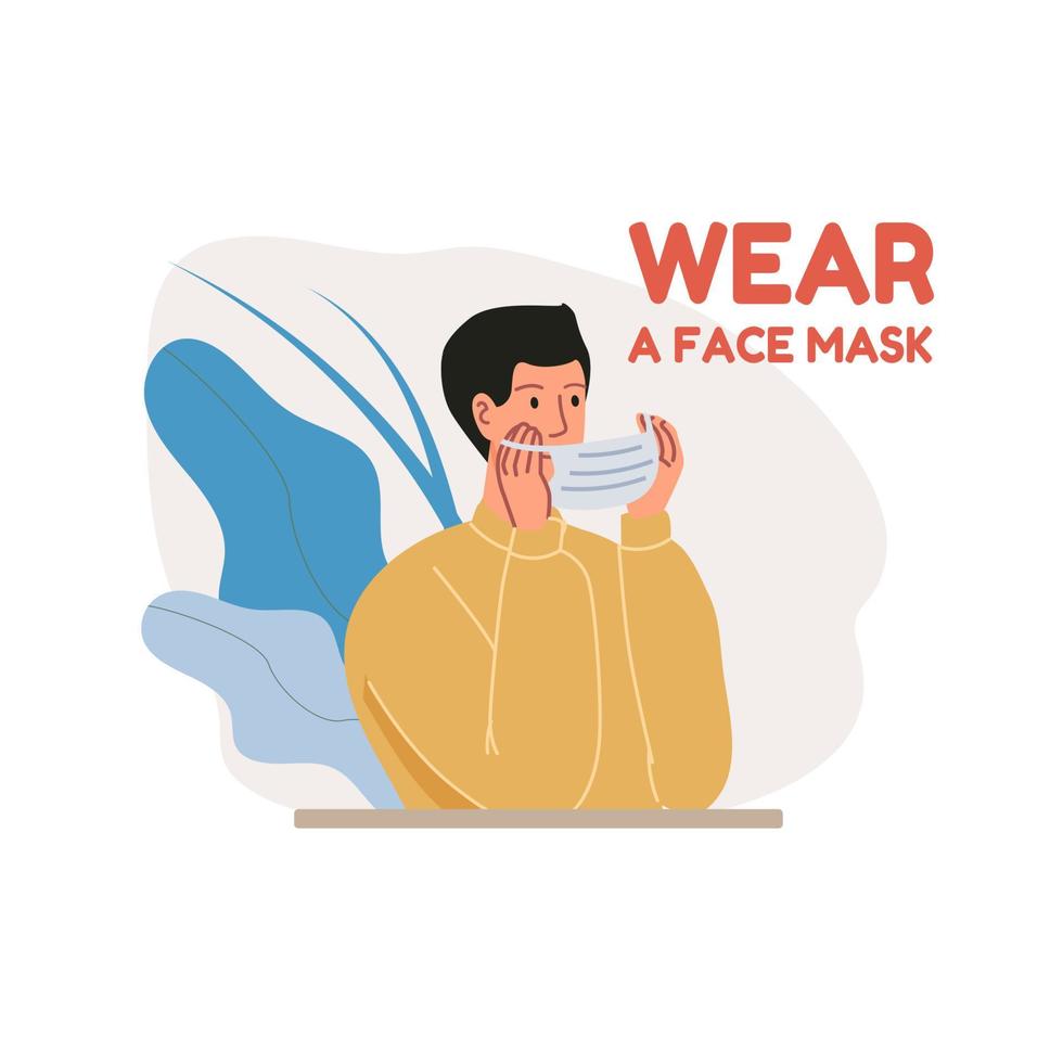 Flat cartoon character, coronavirus Covid-19 prevention vector illustration concept