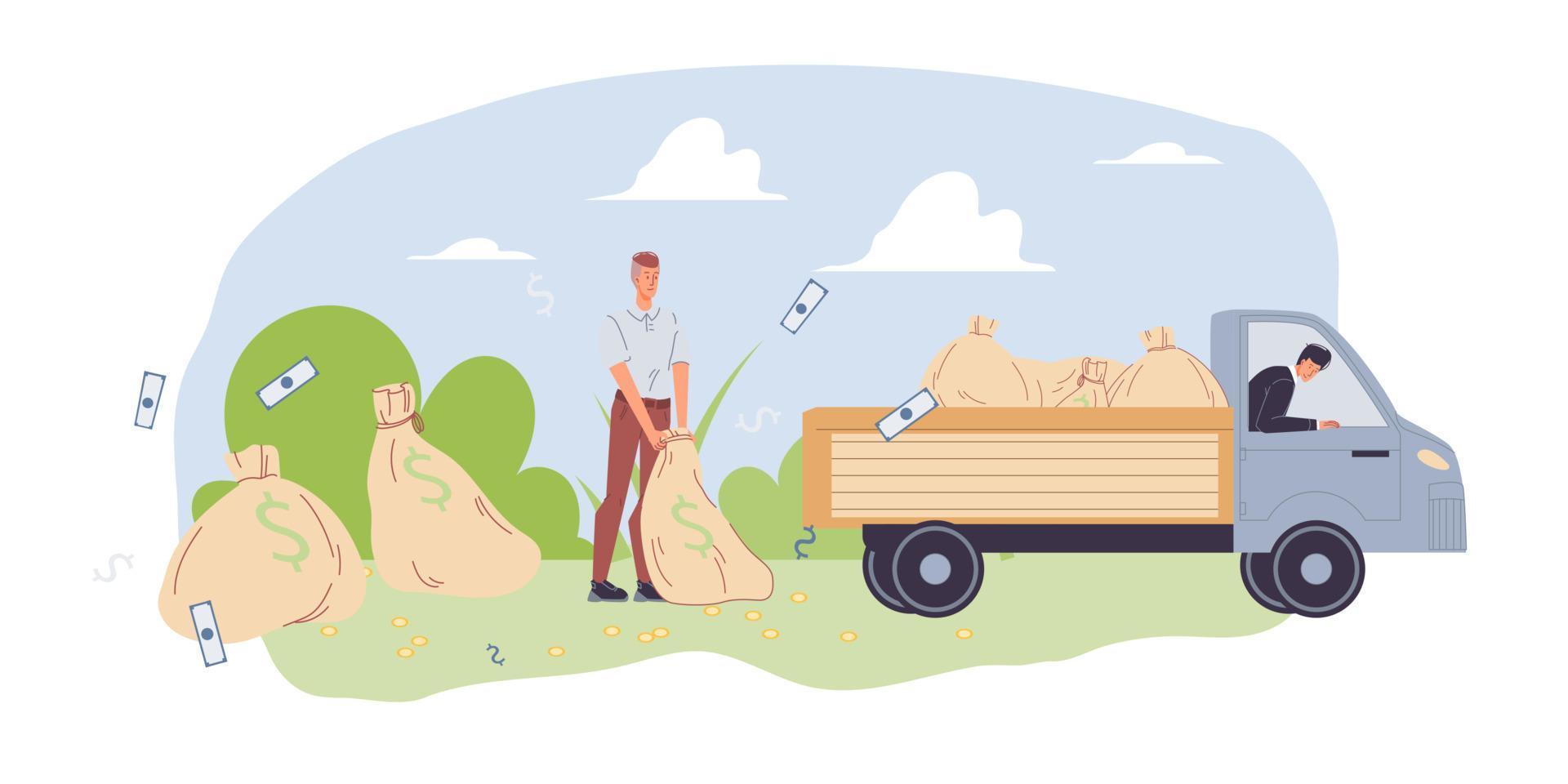 Flat cartoon character make profit,financial vector illustration concept