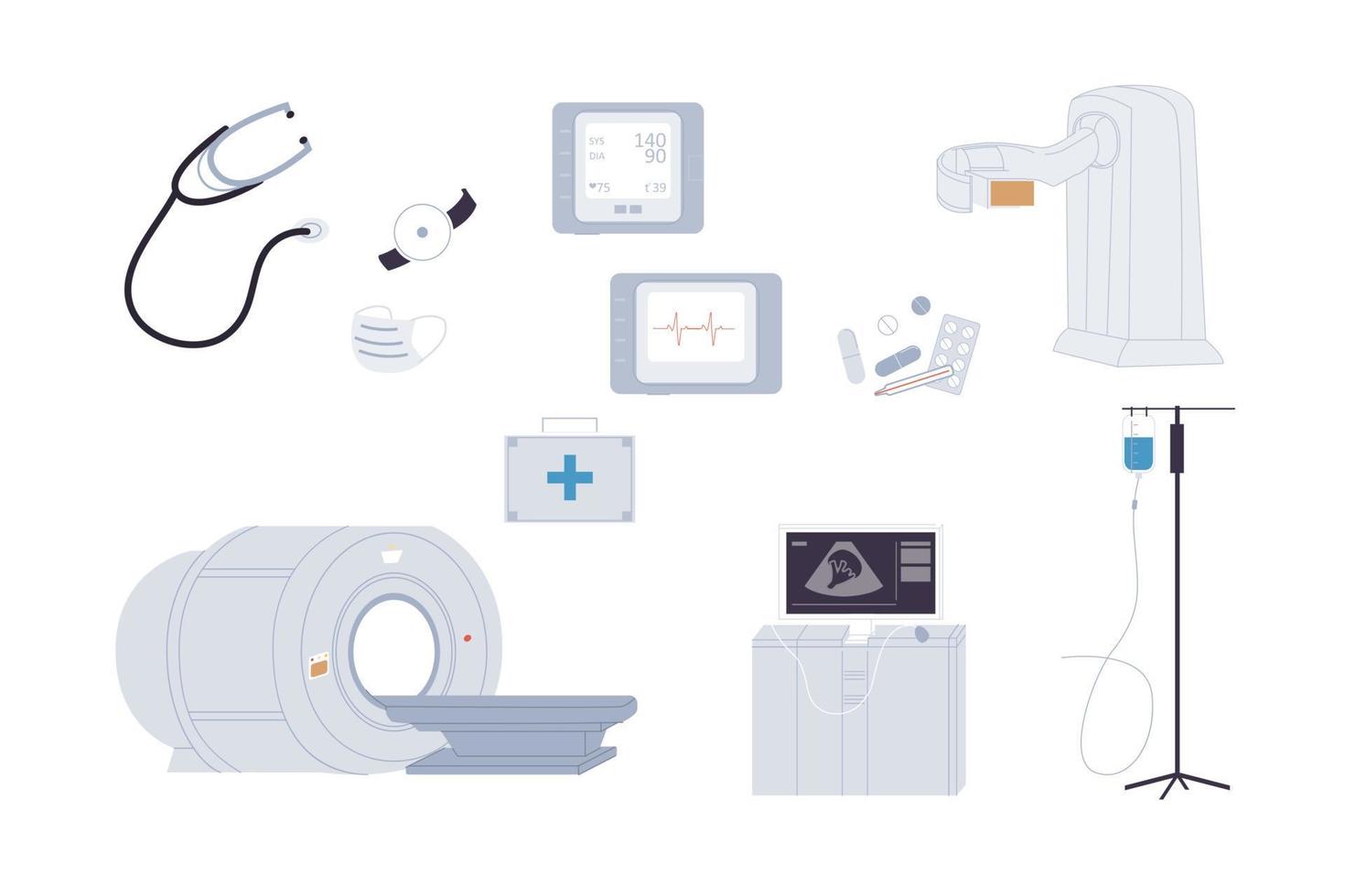Flat cartoon medical devices vector illustration concept