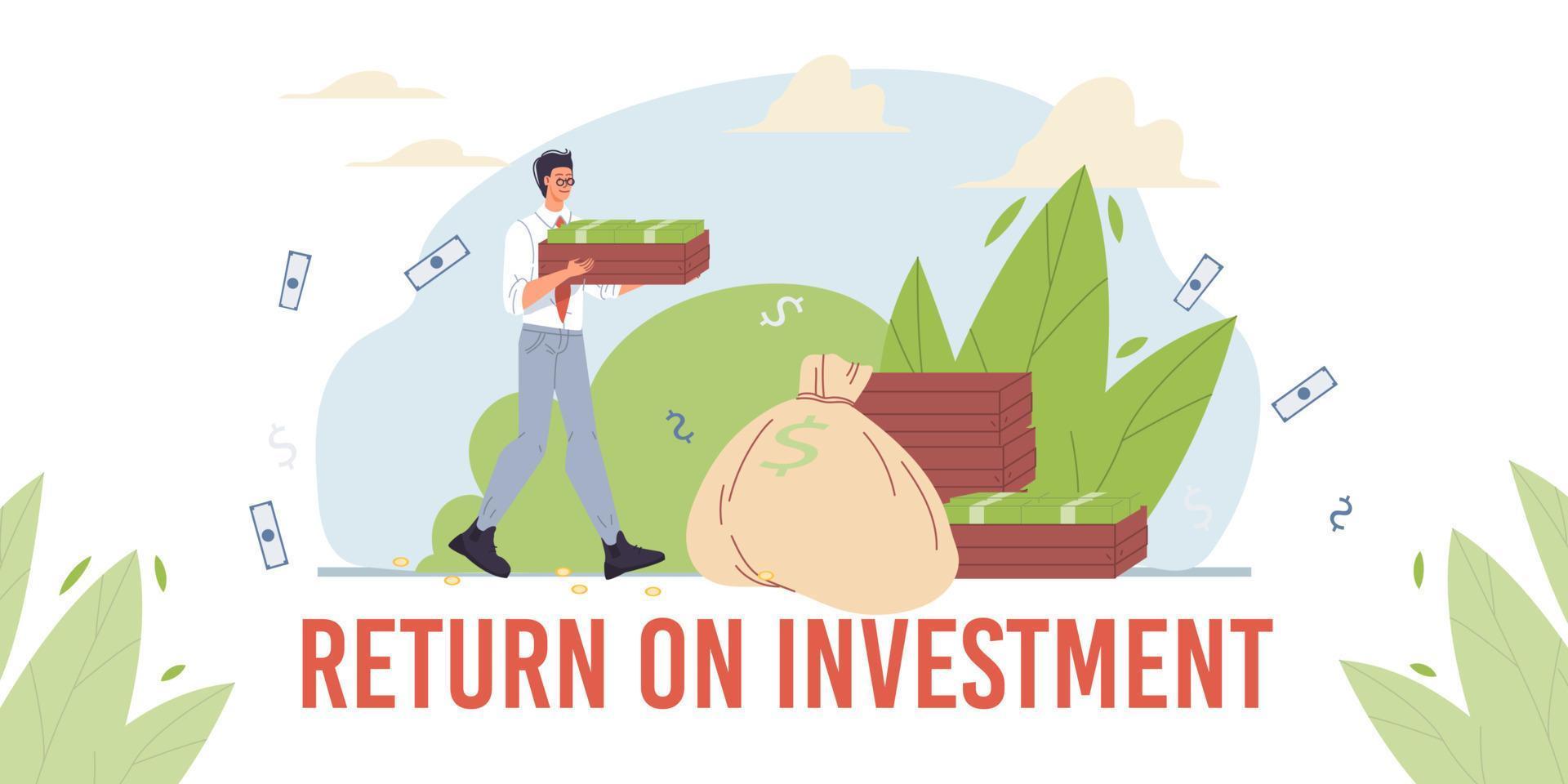 Flat cartoon character make profit,financial vector illustration concept