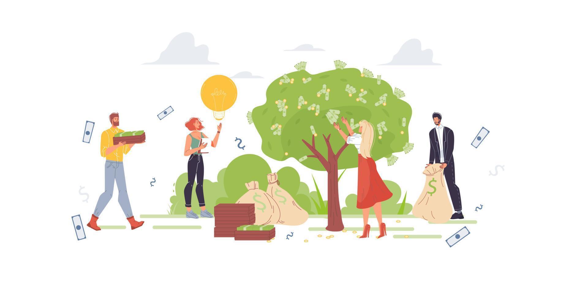 Flat cartoon characters make profit,financial vector illustration concept
