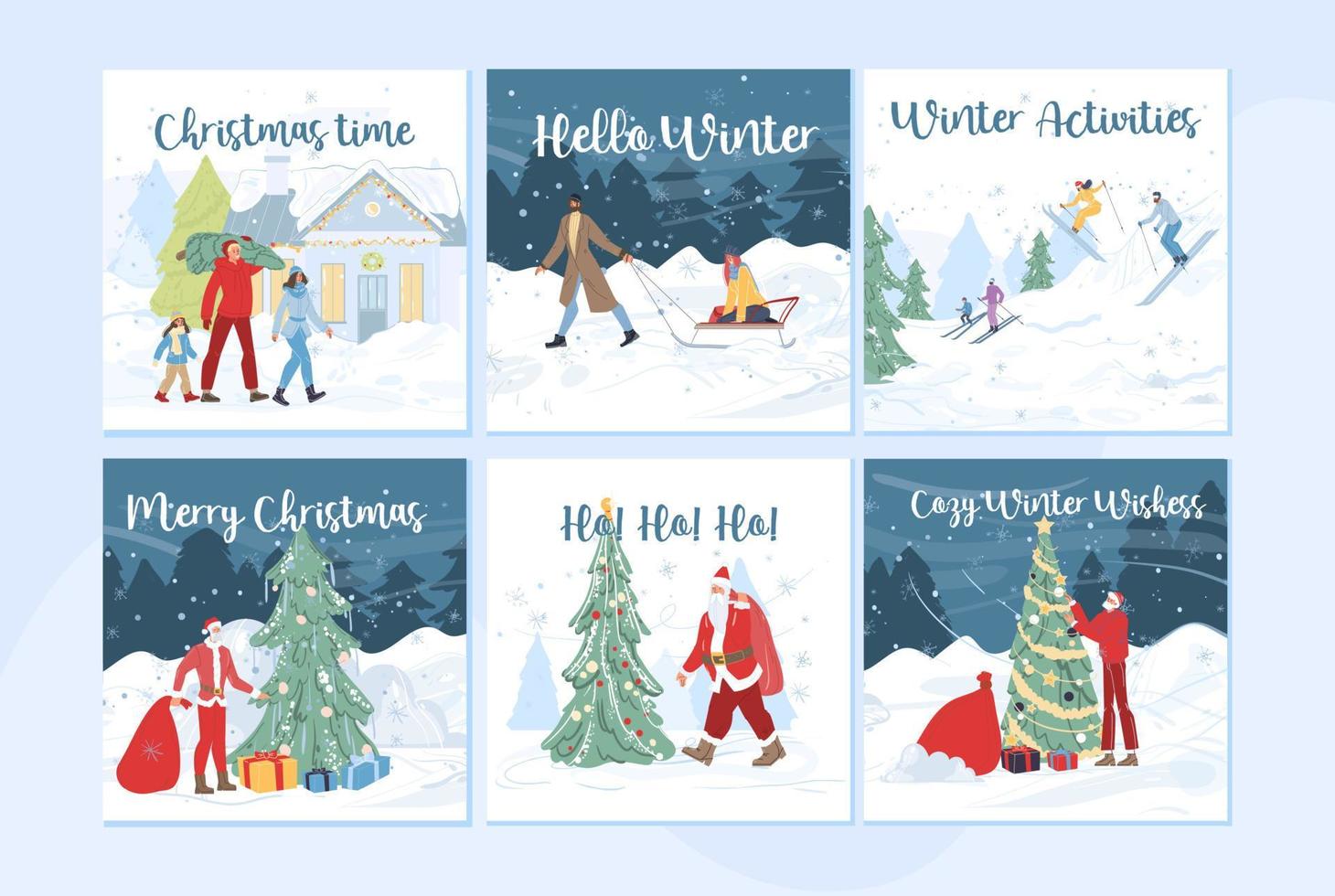 Flat cartoon characters happy holidays vector illustration concept