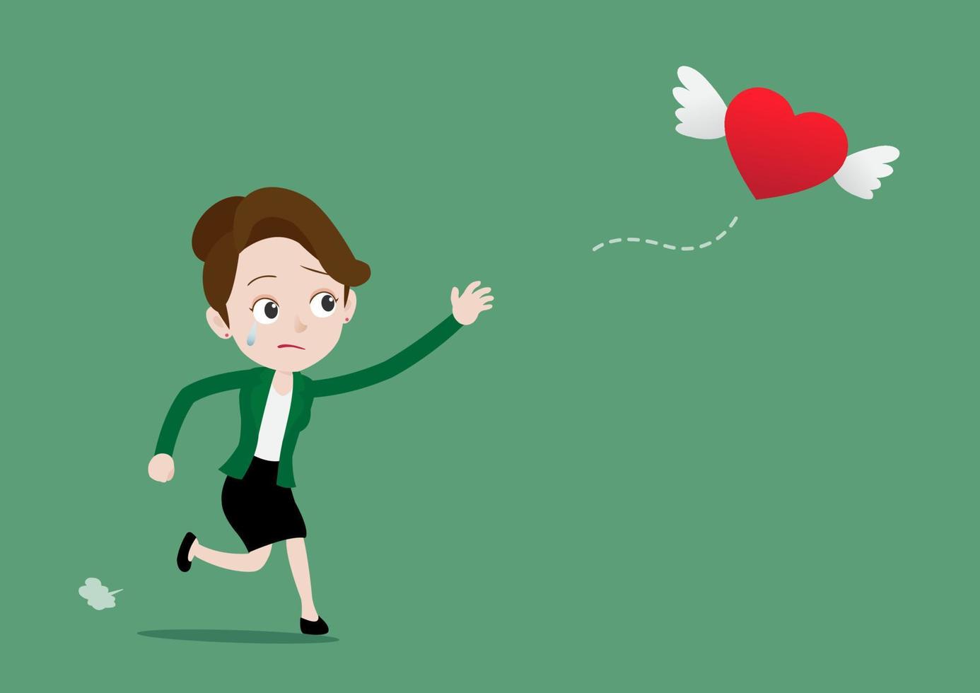 Businesswoman running and trying to chase love vector