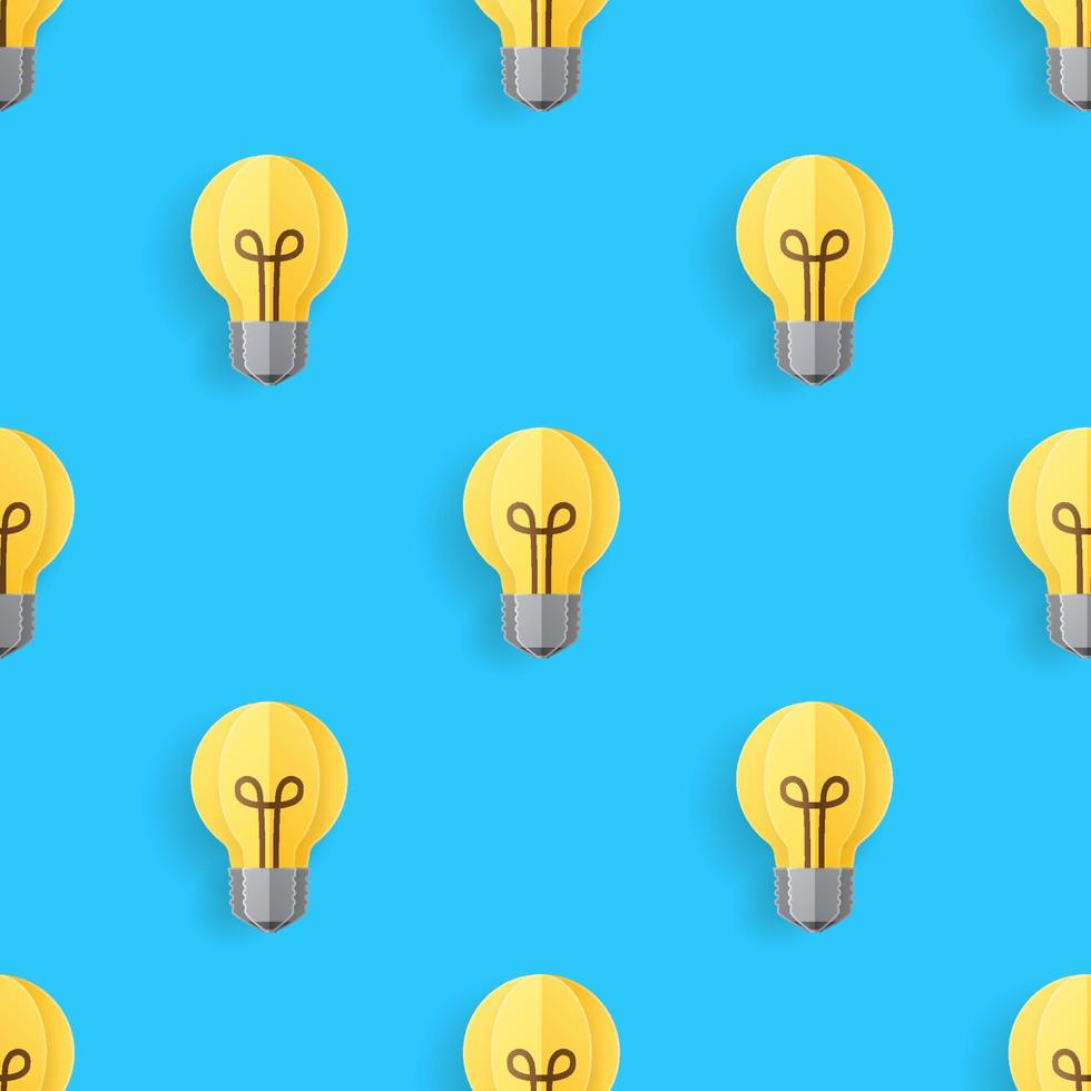 Seamless pattern with light bulb paper art style on blue background vector