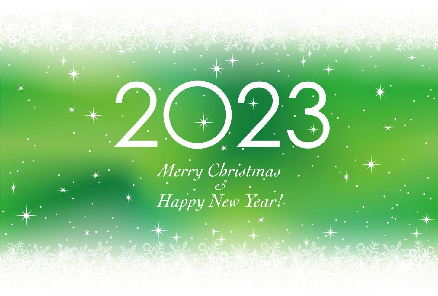 el año 2023 tarjeta de felicitación de navidad y año nuevo con copos de nieve sobre un fondo verde. ilustración vectorial vector