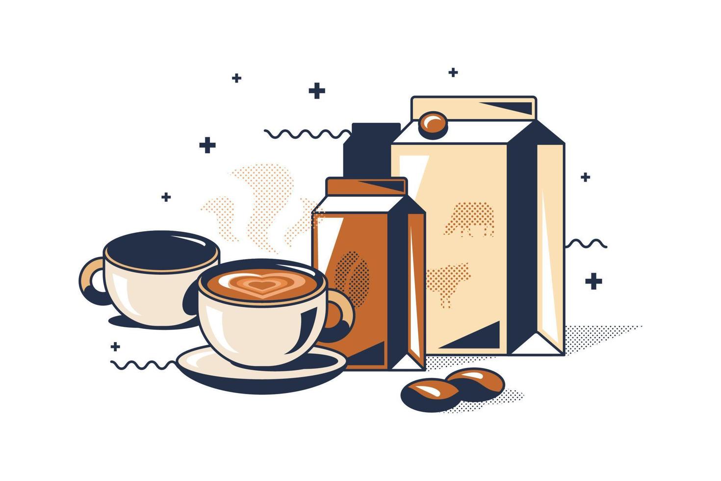 Coffee with milk hot energy and aroma drink vector