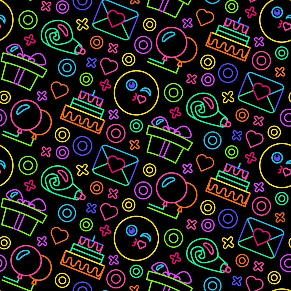 Neon Black Happy birthday event party seamless pattern vector