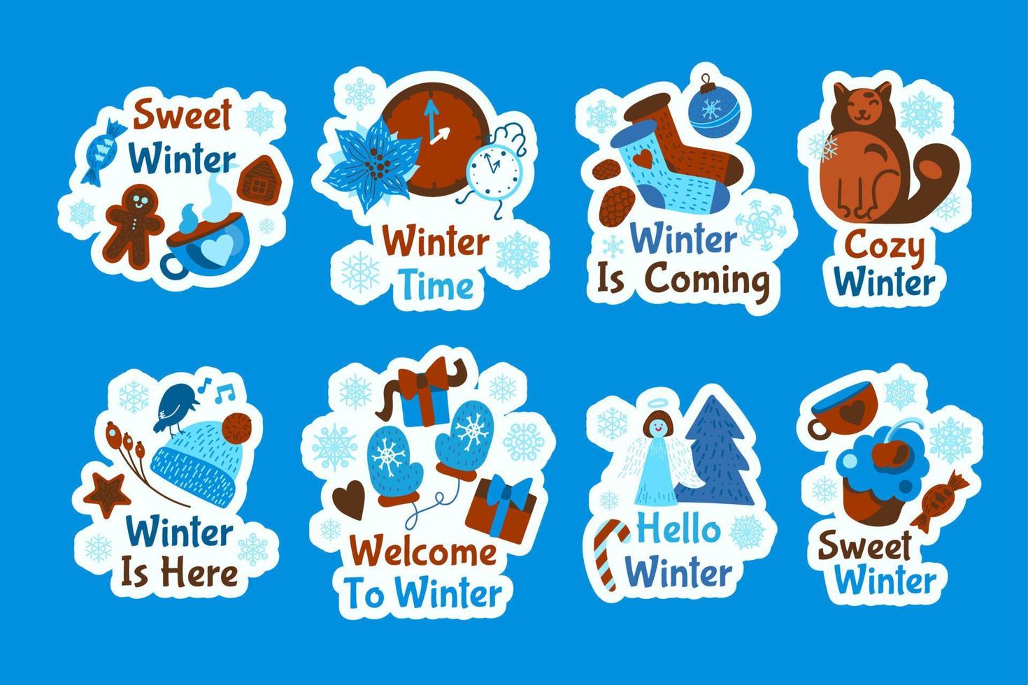 Winter cartoon badge with quote text set vector