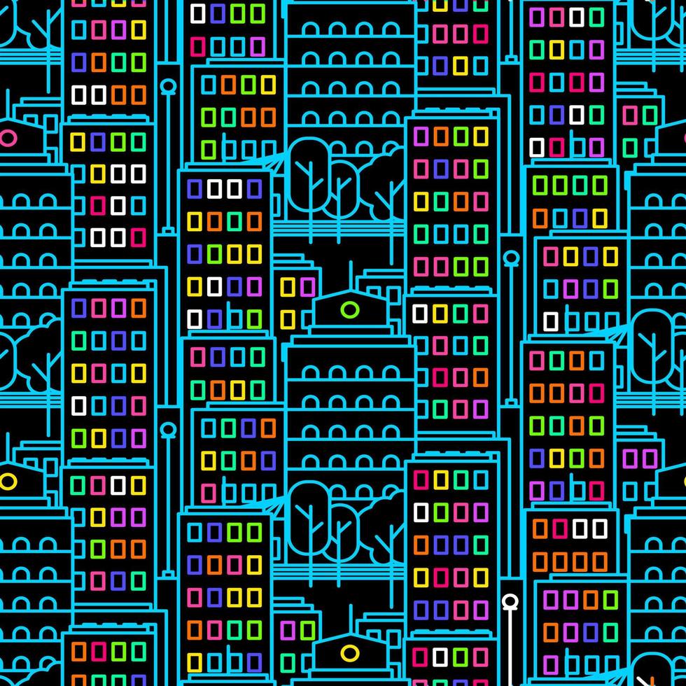 Neon city construction seamless pattern vector