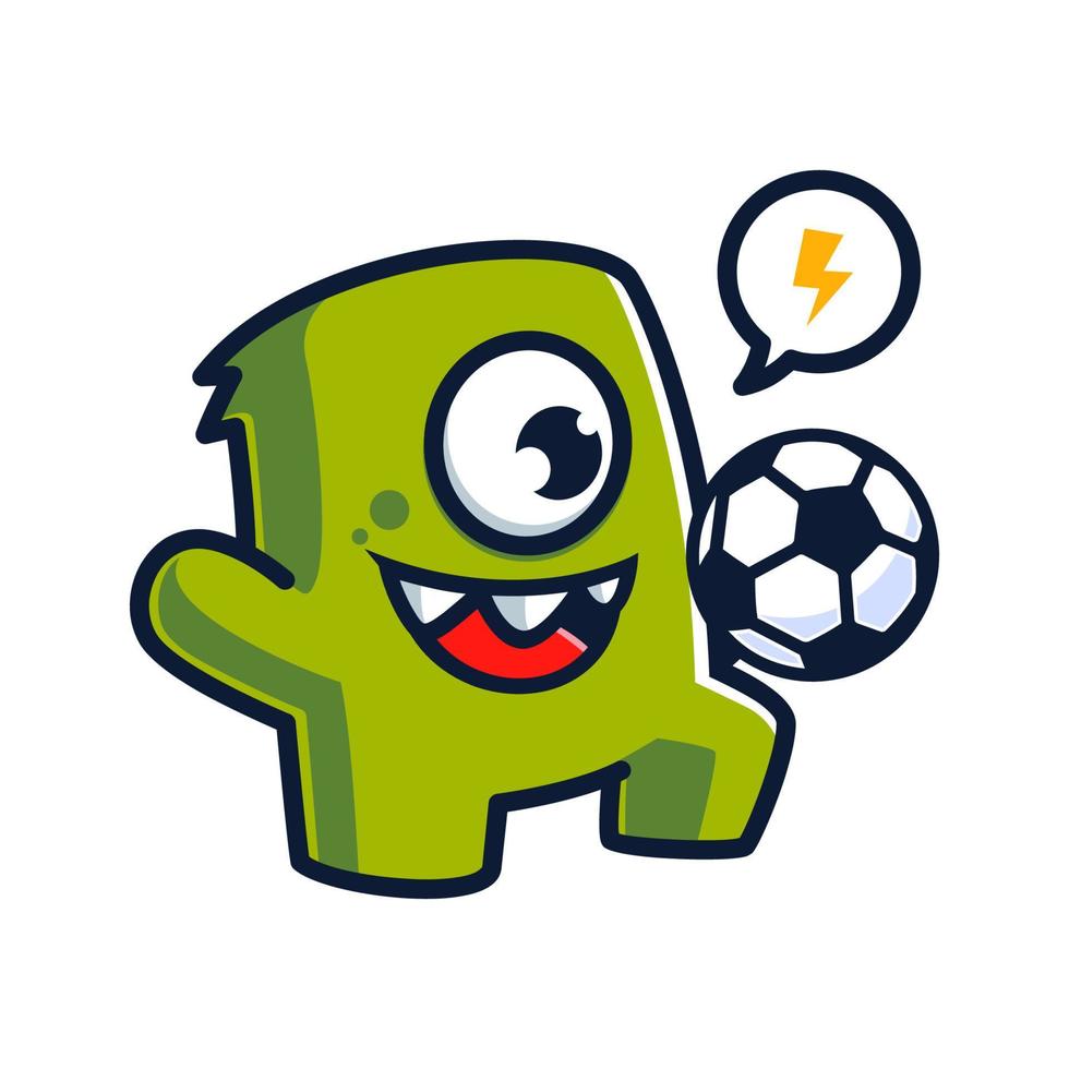 Mascota monstruo jugando ilustración del concepto de personaje de fútbol vector