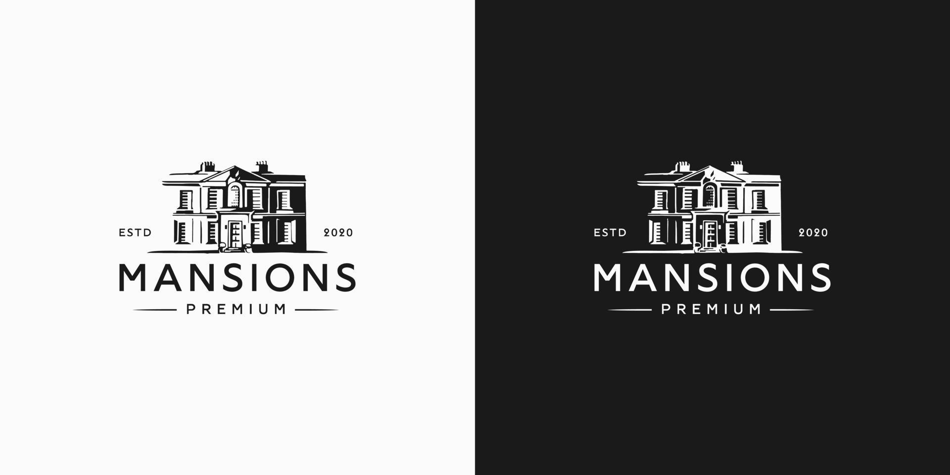 mansión casa hipster vintage logo vector