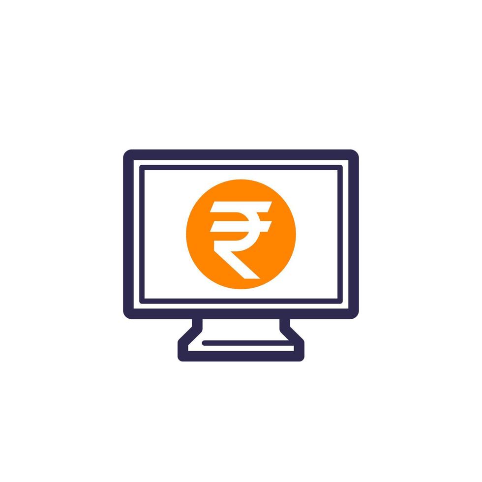 icono de banca por Internet con rupia india vector