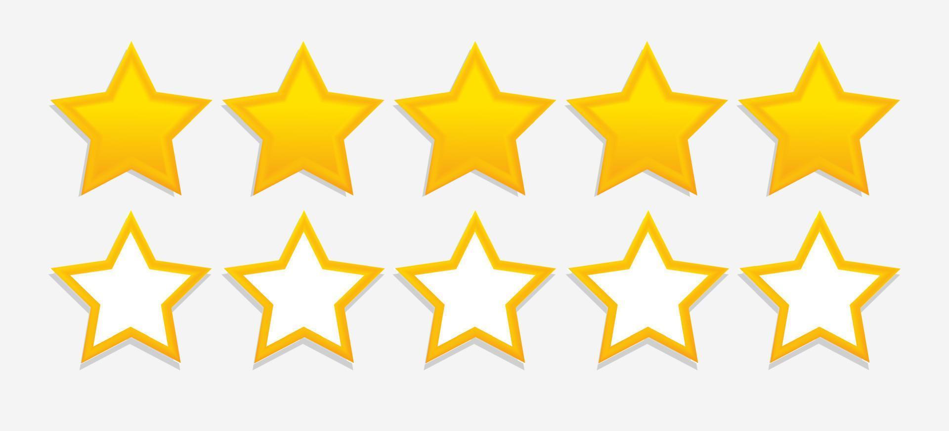 Five-star customer product rating review vector flat icon for app and website