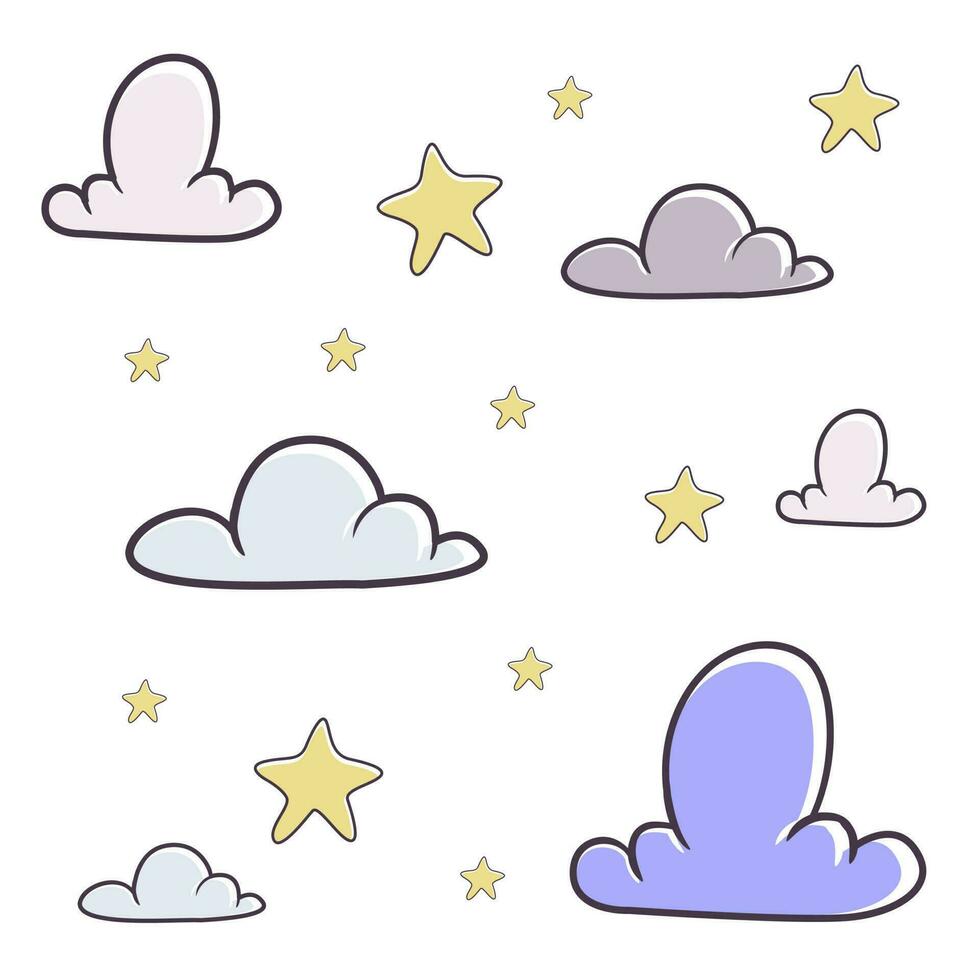 buenas noches fondo de pantalla, nubes y estrellas vector icono