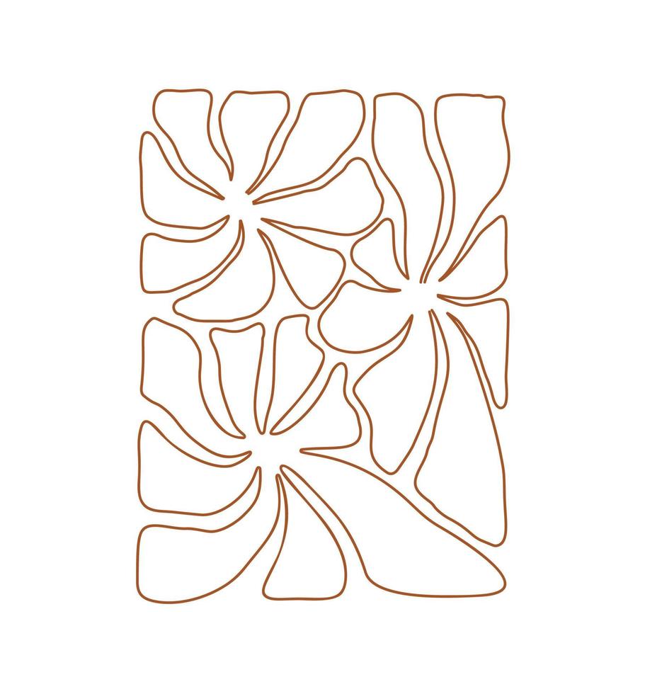 Vector 70s monoline naive art flower groovy hippie funny boho palette in rectangular shape. Great for fabric, giftwrap scrapbooking, package, poster card