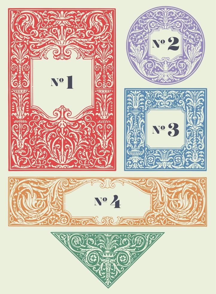 conjunto de diseño de marco ornamental vintage, borde de acanto ornamentado victoriano. vector