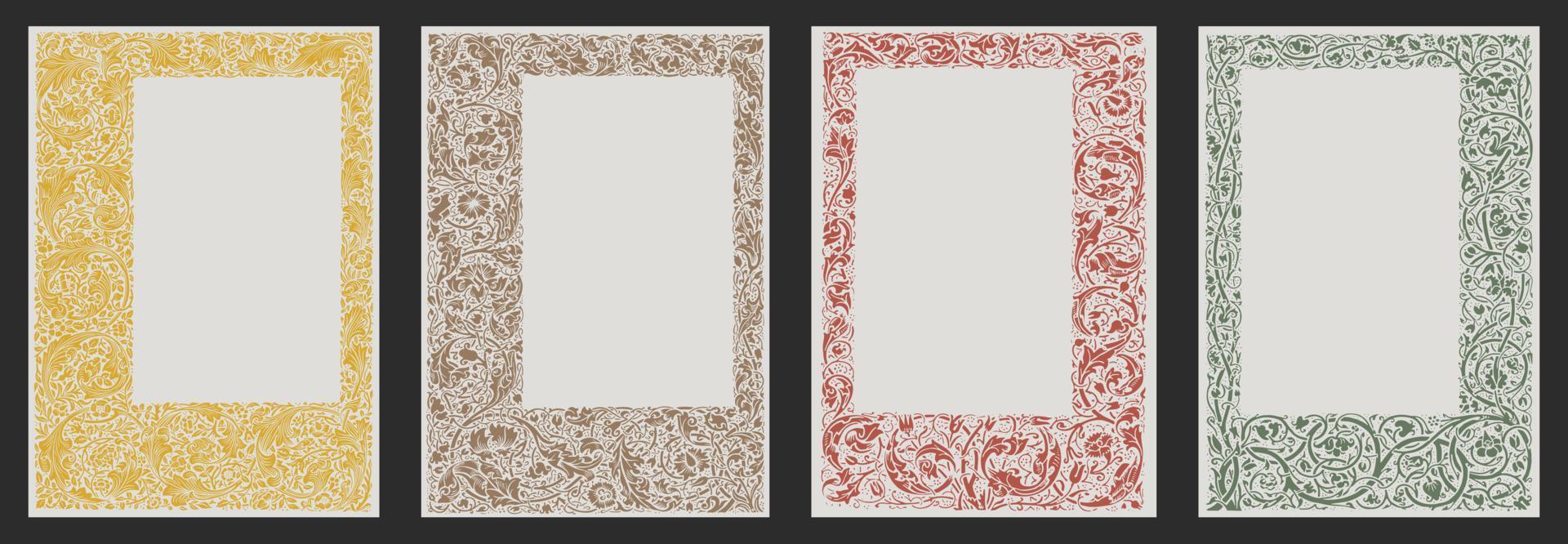 Vintage floral frame by William Morris, 19th century. Design elements for use on menus, brochures, book covers, wine and alcohol labels and invitations. vector