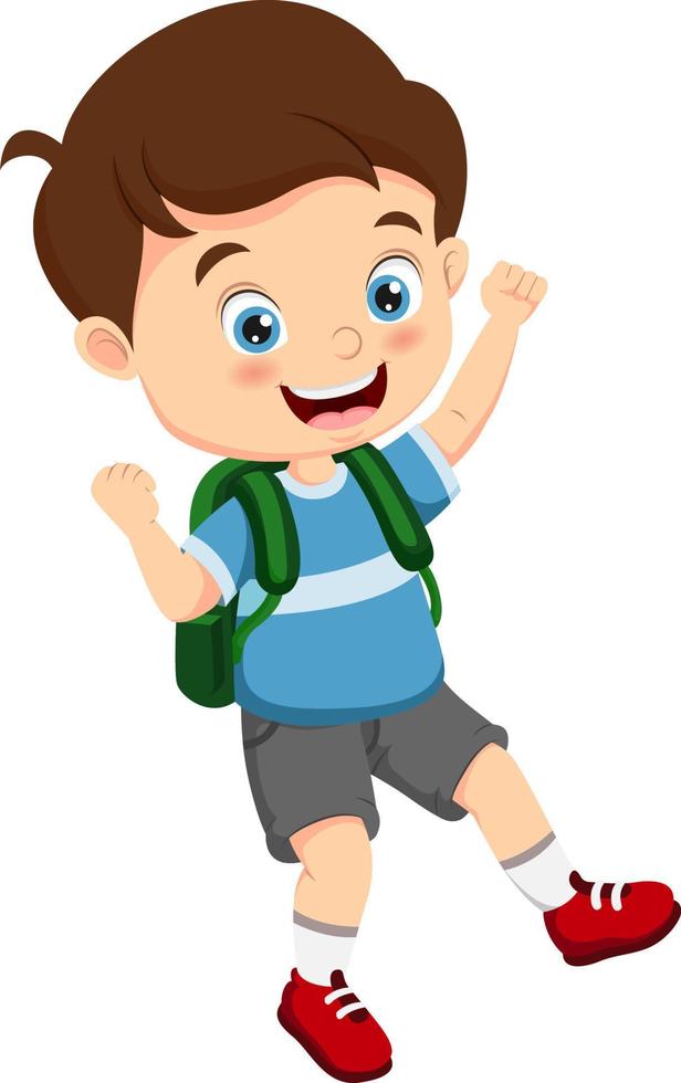 Cartoon little school boy jumping vector