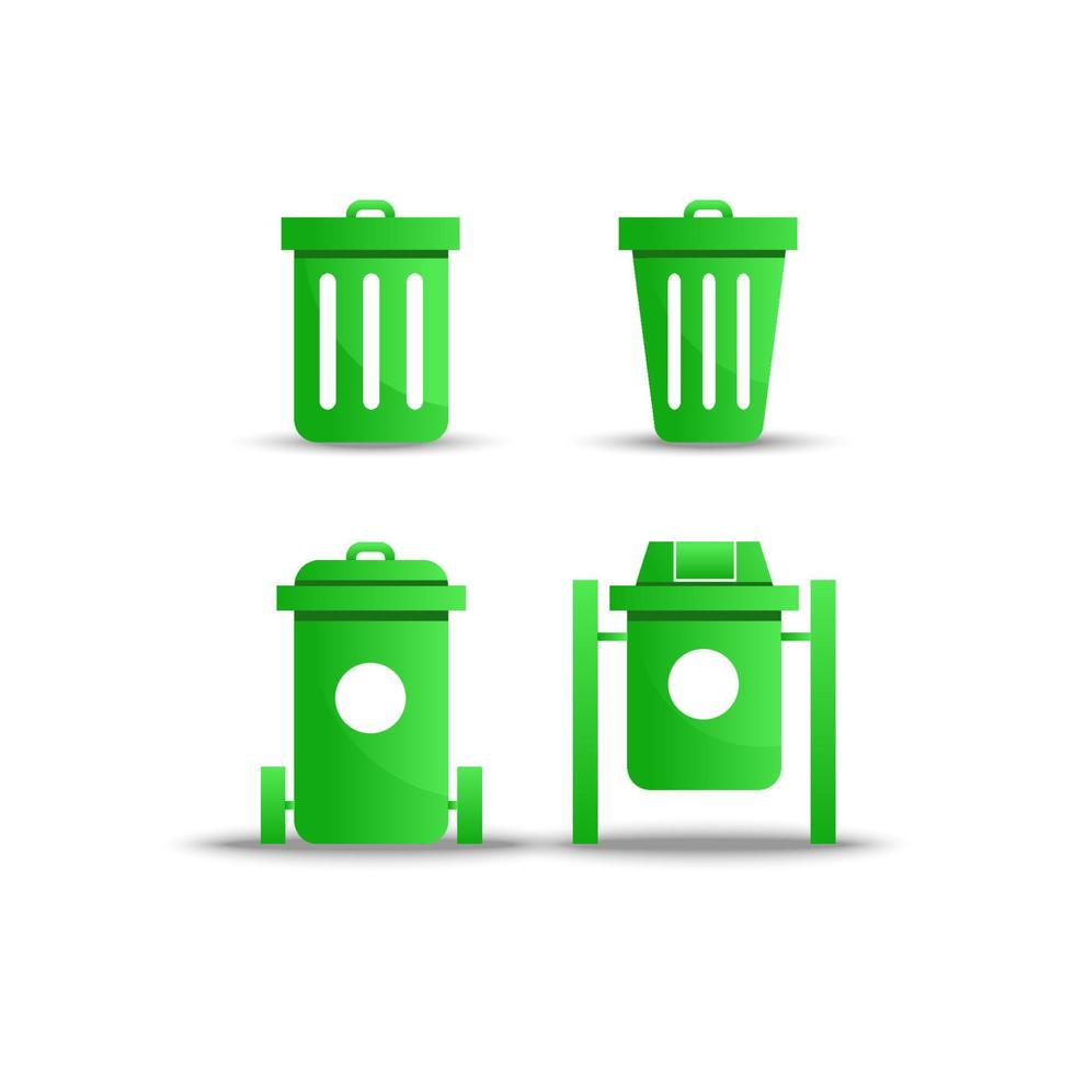 conjunto de icono de papelera verde. icono de papelera. ilustración vectorial de basura. símbolo de basura. vector