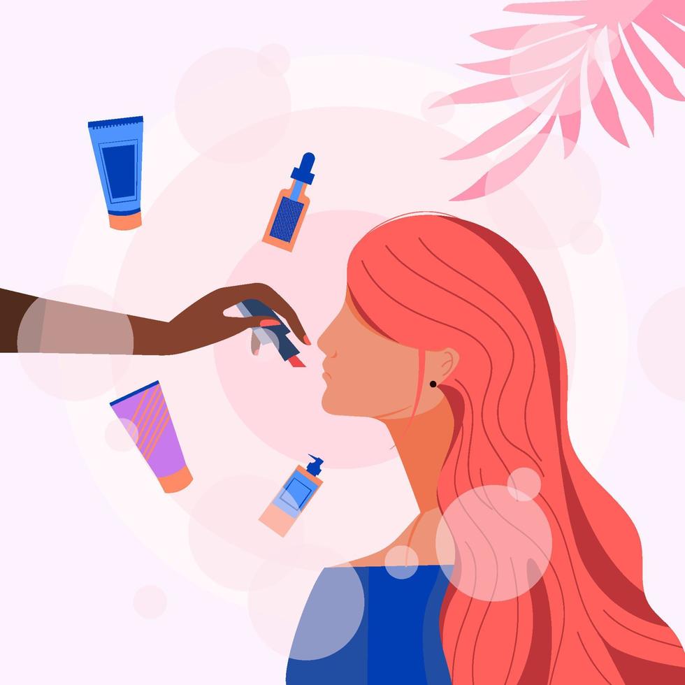 Make-Up Artist Hold Red Lipstick Dress Up Model vector