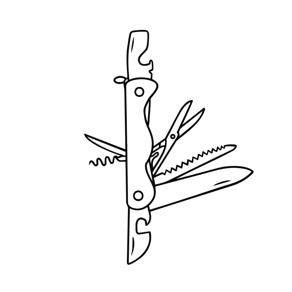 Jackknife multi-tool. Folding knife. Illustration for printing, backgrounds, covers, packaging, greeting cards, posters, stickers, textile and seasonal design. Isolated on white background. vector