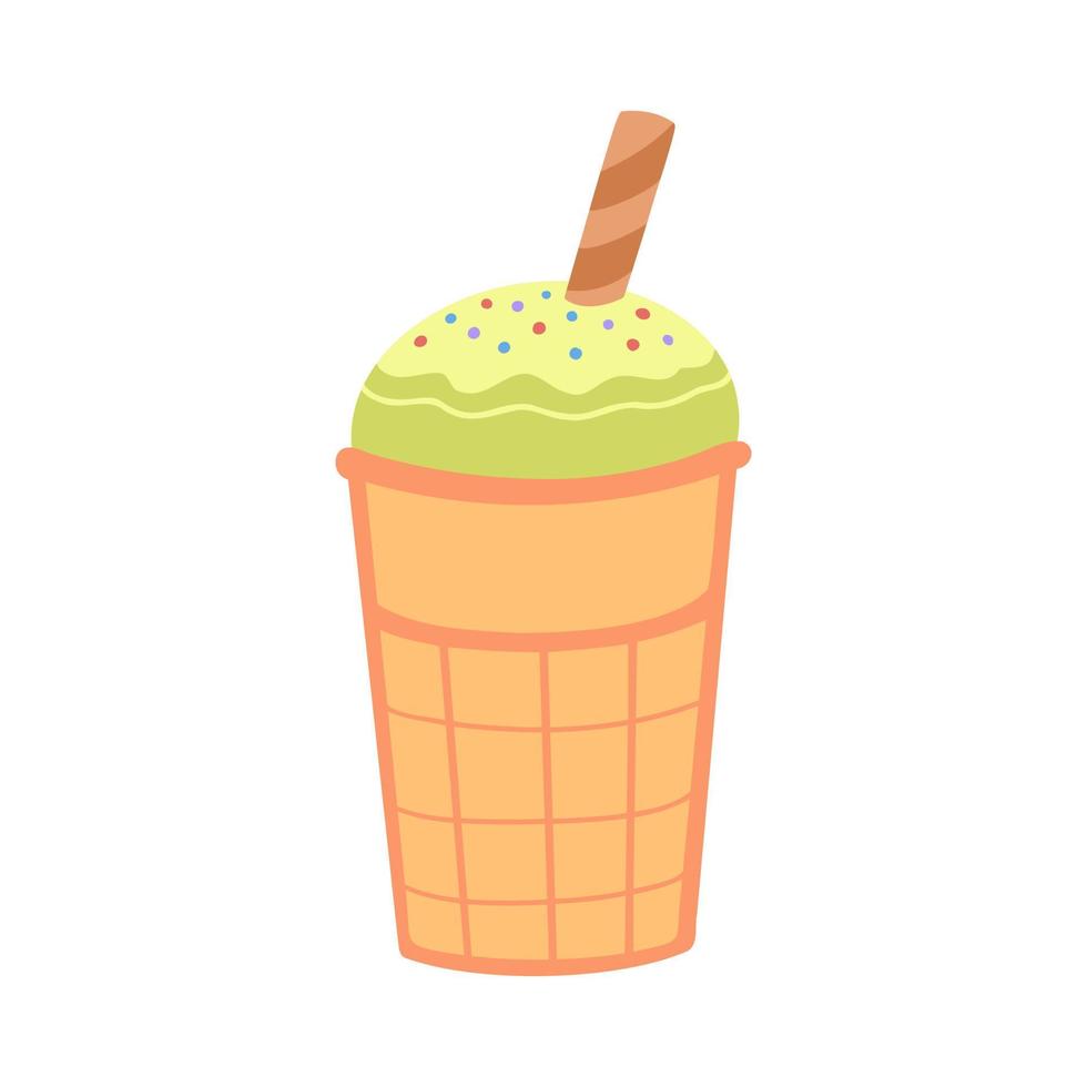 helado en una taza de gofres. ilustración para impresión, fondos, cubiertas, empaques, tarjetas de felicitación, carteles, pegatinas, textiles y diseño de temporada. aislado sobre fondo blanco. vector