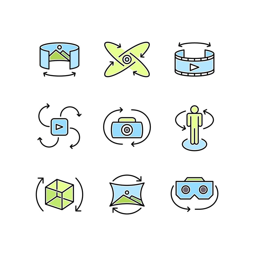 conjunto de iconos de arte de línea para tecnología 360 vector