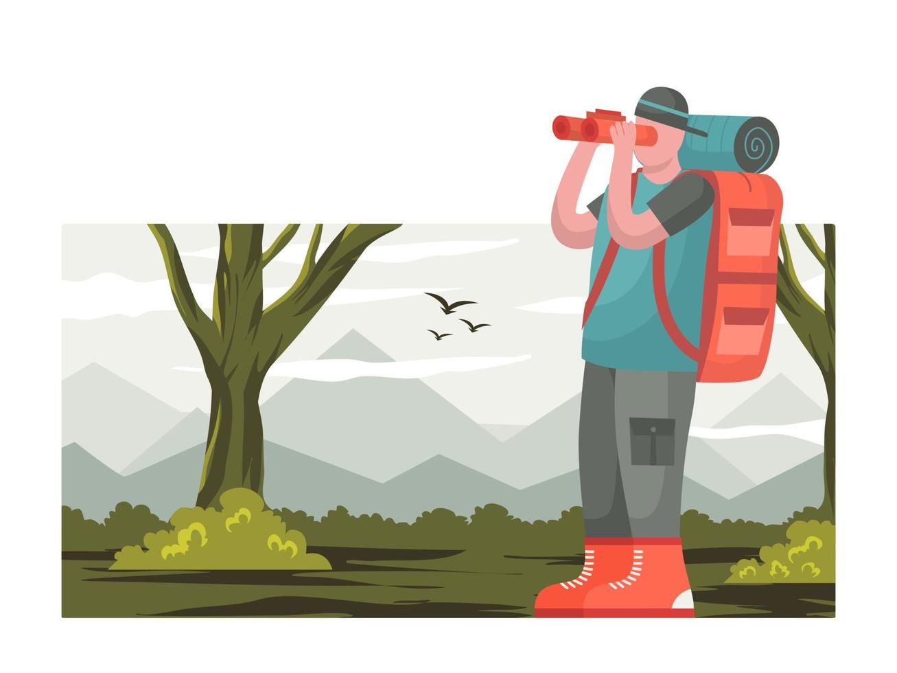 backpacker illustration nature explorer flat design vector