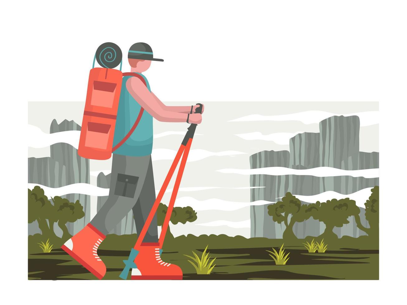 backpacker illustration nature explorer flat design vector