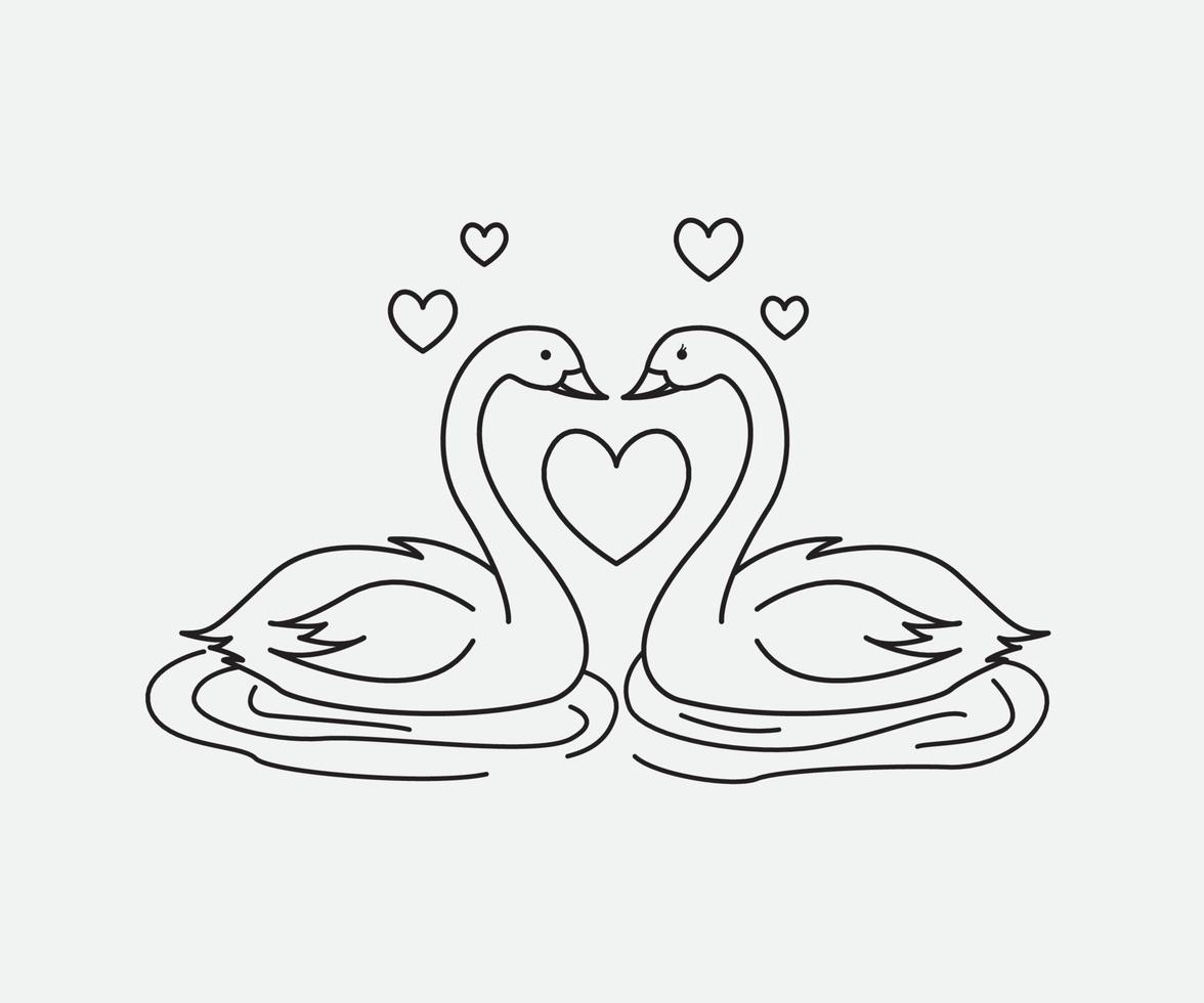 arte lineal dos cisnes formando amor vector