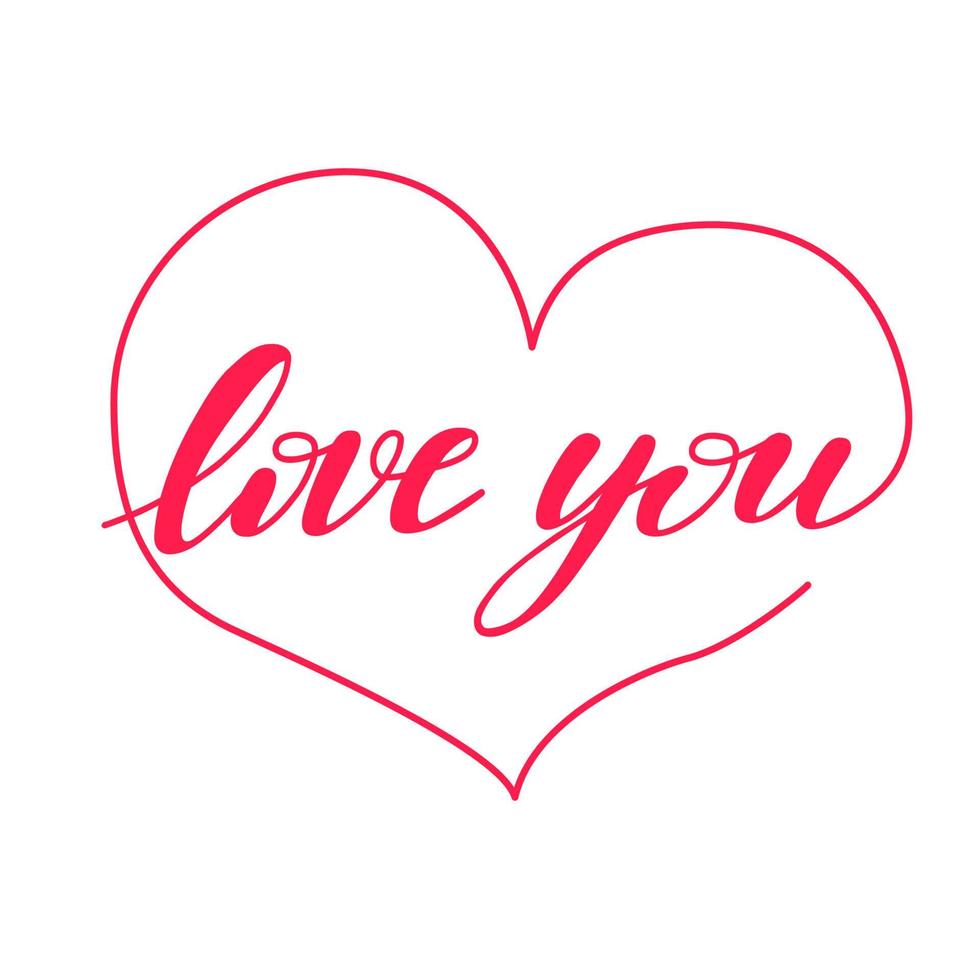 Love you. Lettering calligraphy script in the shape of a heart vector