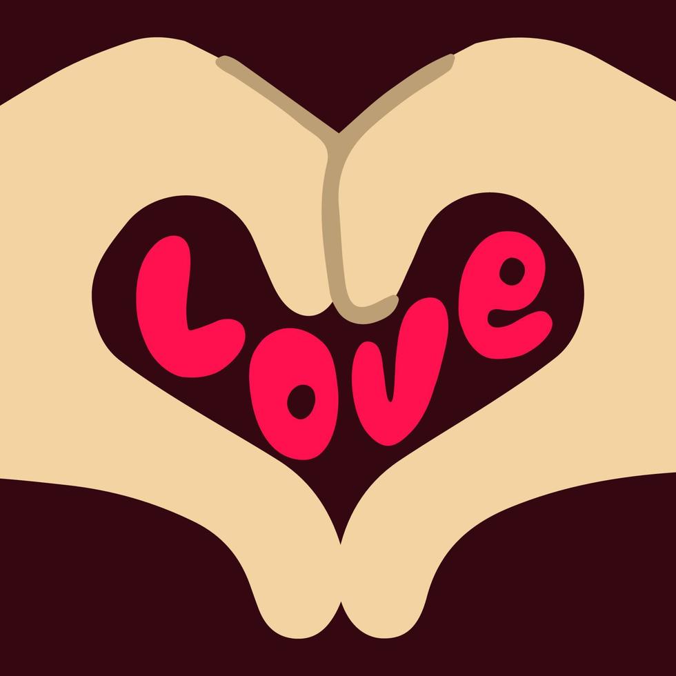 Lettering phrase love. Hands folded in the form of a heart vector