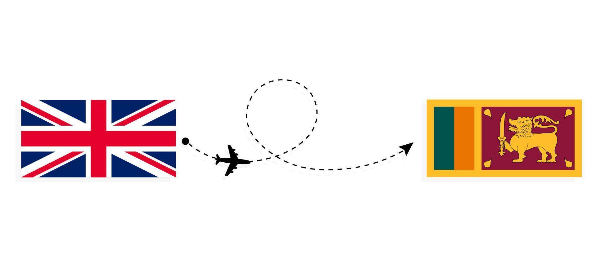 Flight and travel from United Kingdom of Great Britain to Sri Lanka by passenger airplane Travel concept vector