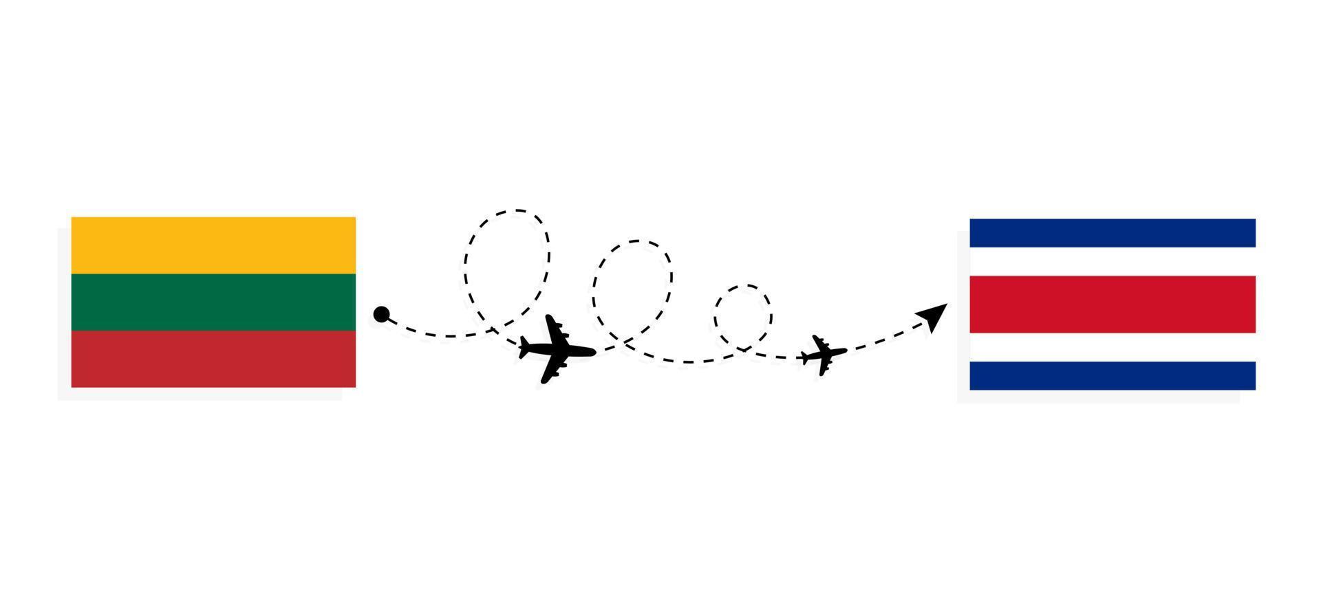 Flight and travel from Lithuania to Costa Rica by passenger airplane Travel concept vector