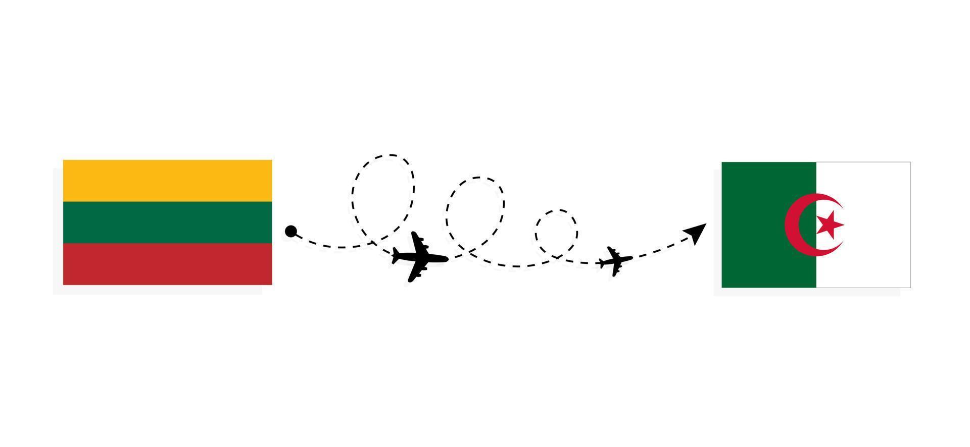 Flight and travel from Lithuania to Algeria by passenger airplane Travel concept vector