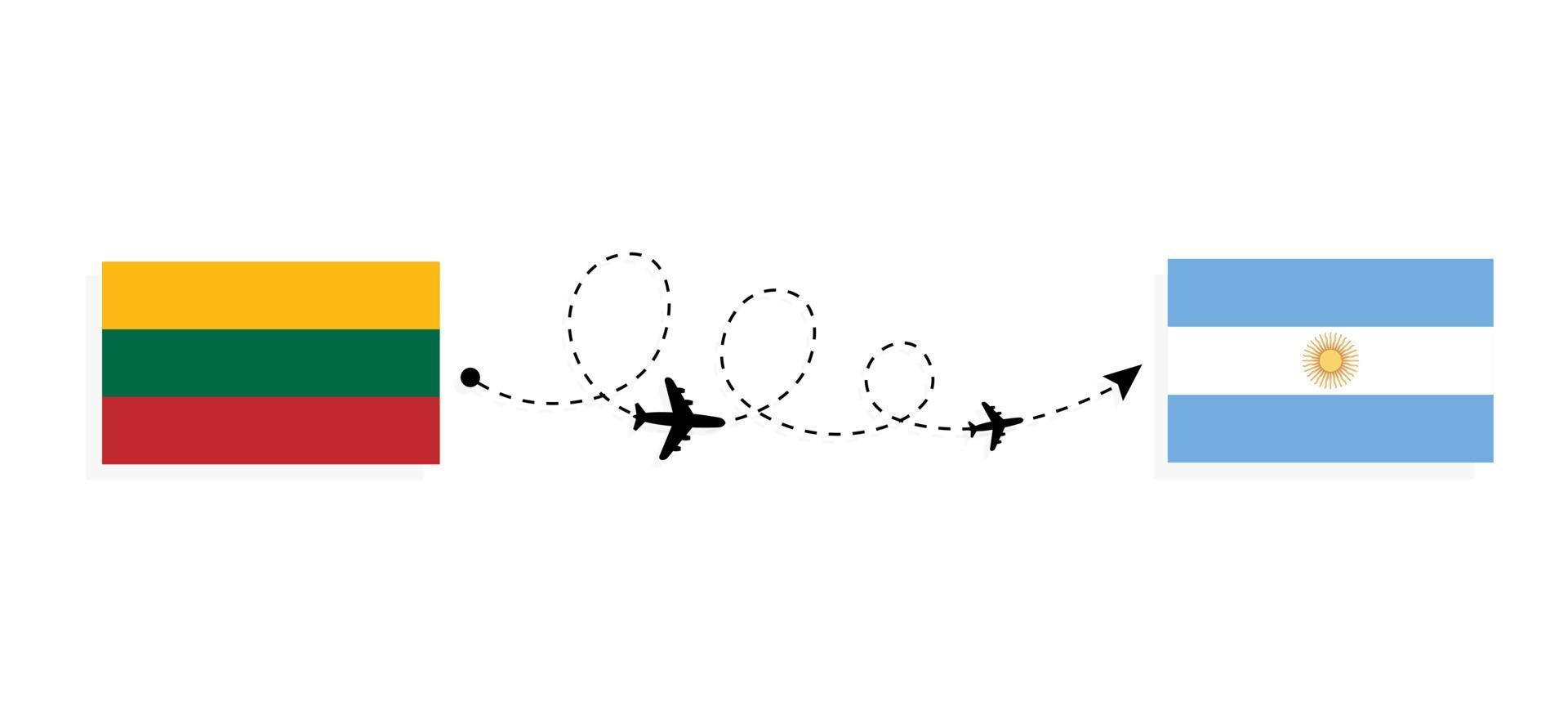 Flight and travel from Lithuania to Argentina by passenger airplane Travel concept vector
