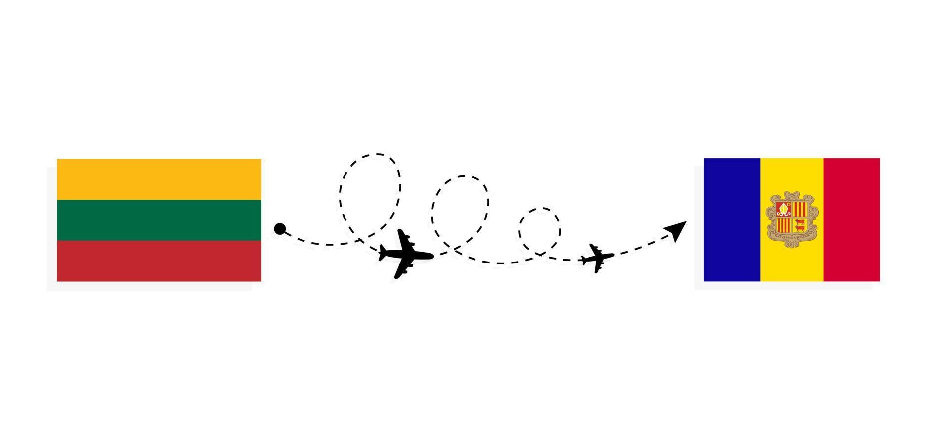 Flight and travel from Lithuania to Andorra by passenger airplane Travel concept vector