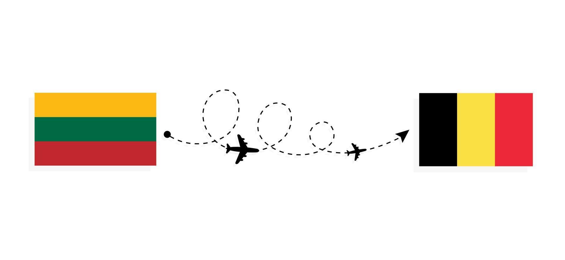 Flight and travel from Lithuania to Belgium by passenger airplane Travel concept vector