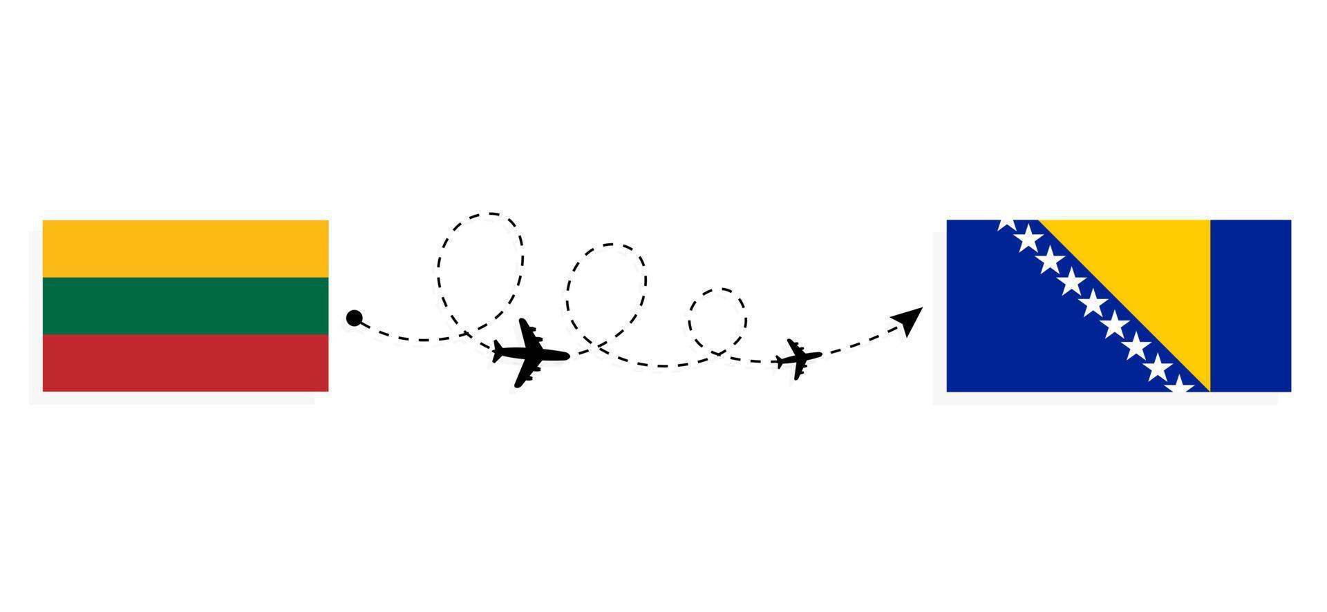 Flight and travel from Lithuania to Bosnia and Herzegovina by passenger airplane Travel concept vector