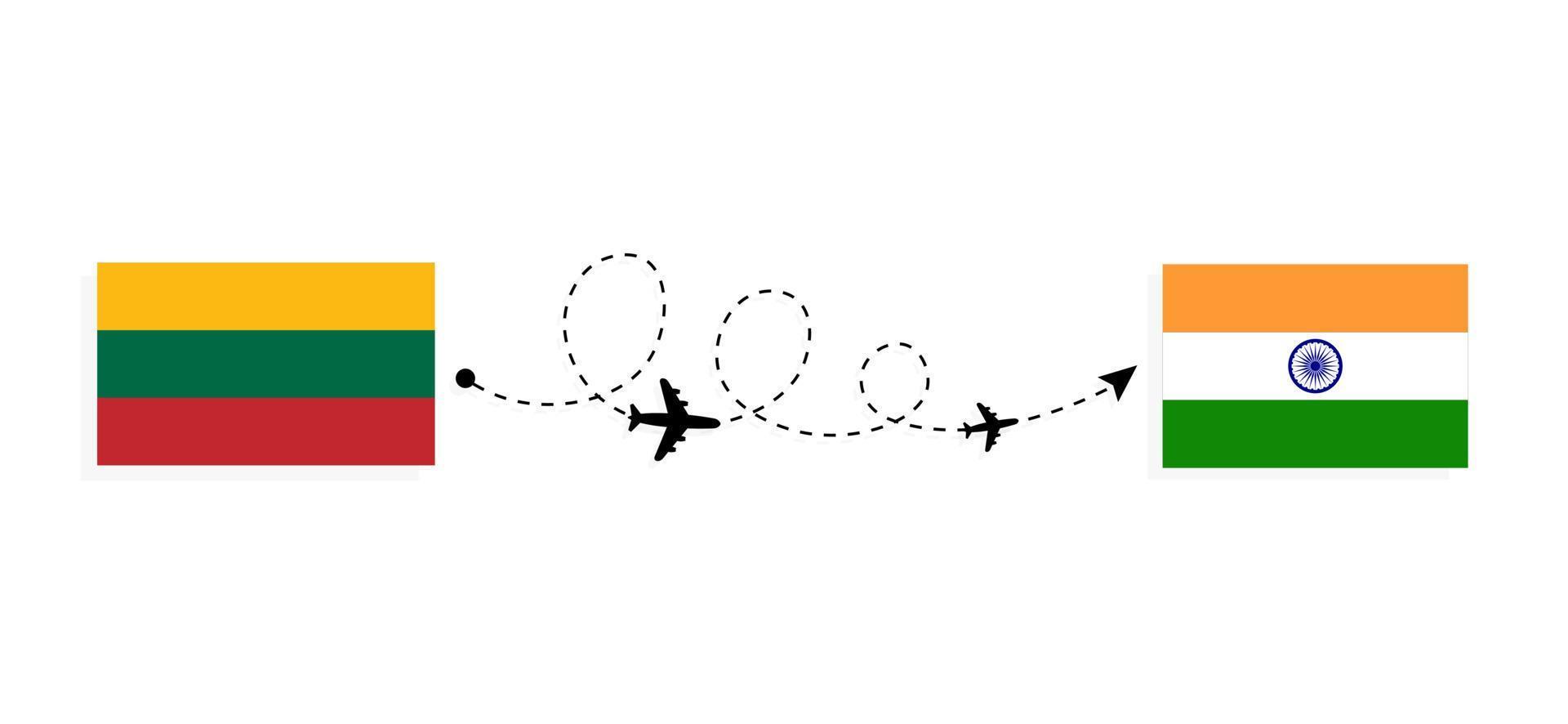 Flight and travel from Lithuania to India by passenger airplane Travel concept vector