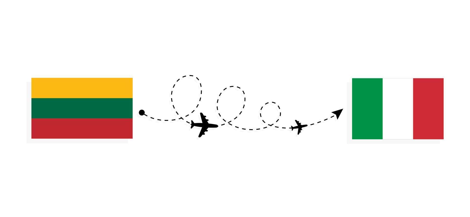 Flight and travel from Lithuania to Italy by passenger airplane Travel concept vector
