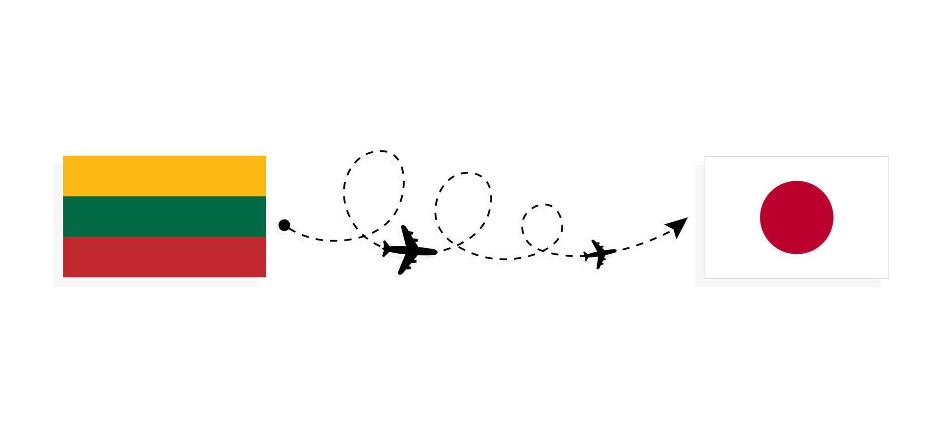 vuelo y viaje desde lituania a japón por concepto de viaje en avión de pasajeros vector