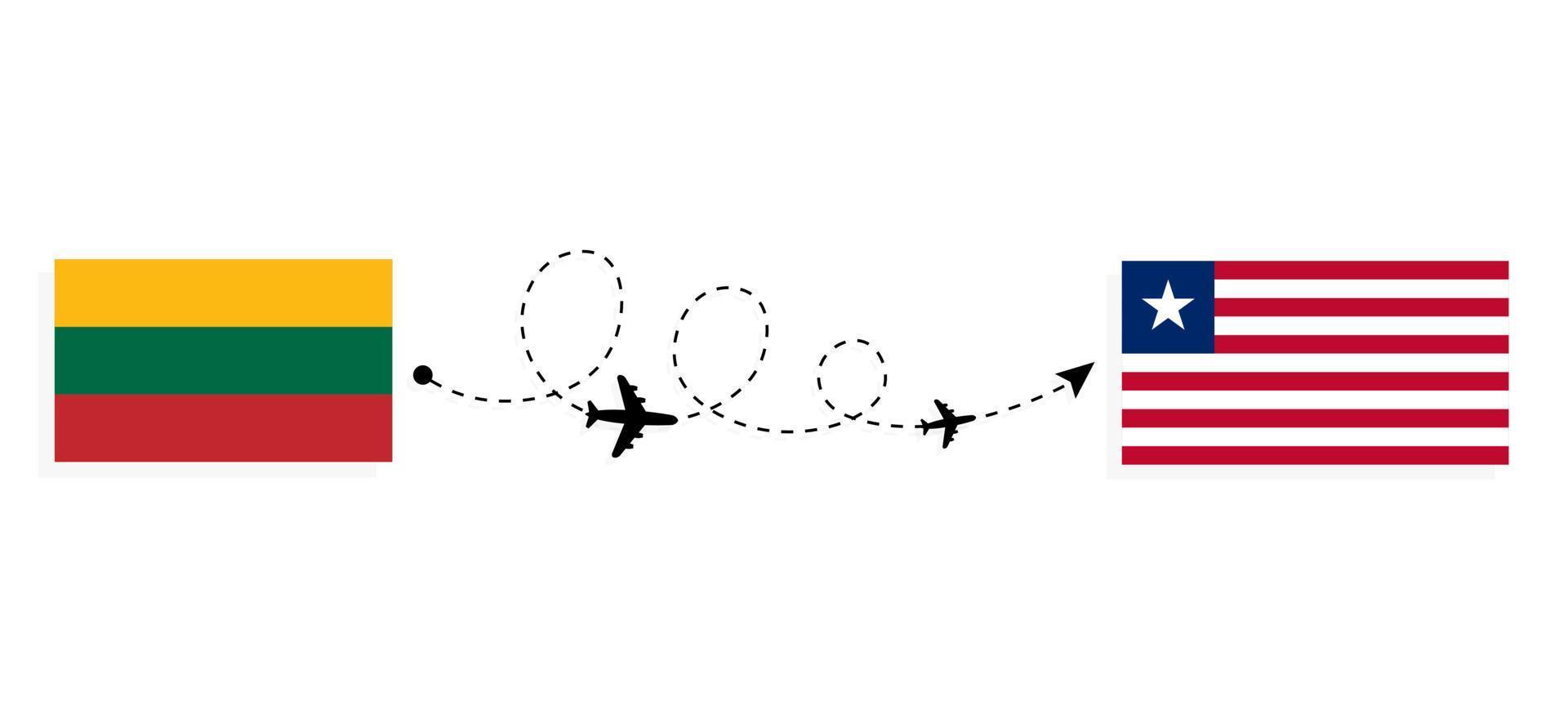 Flight and travel from Lithuania to Liberia by passenger airplane Travel concept vector