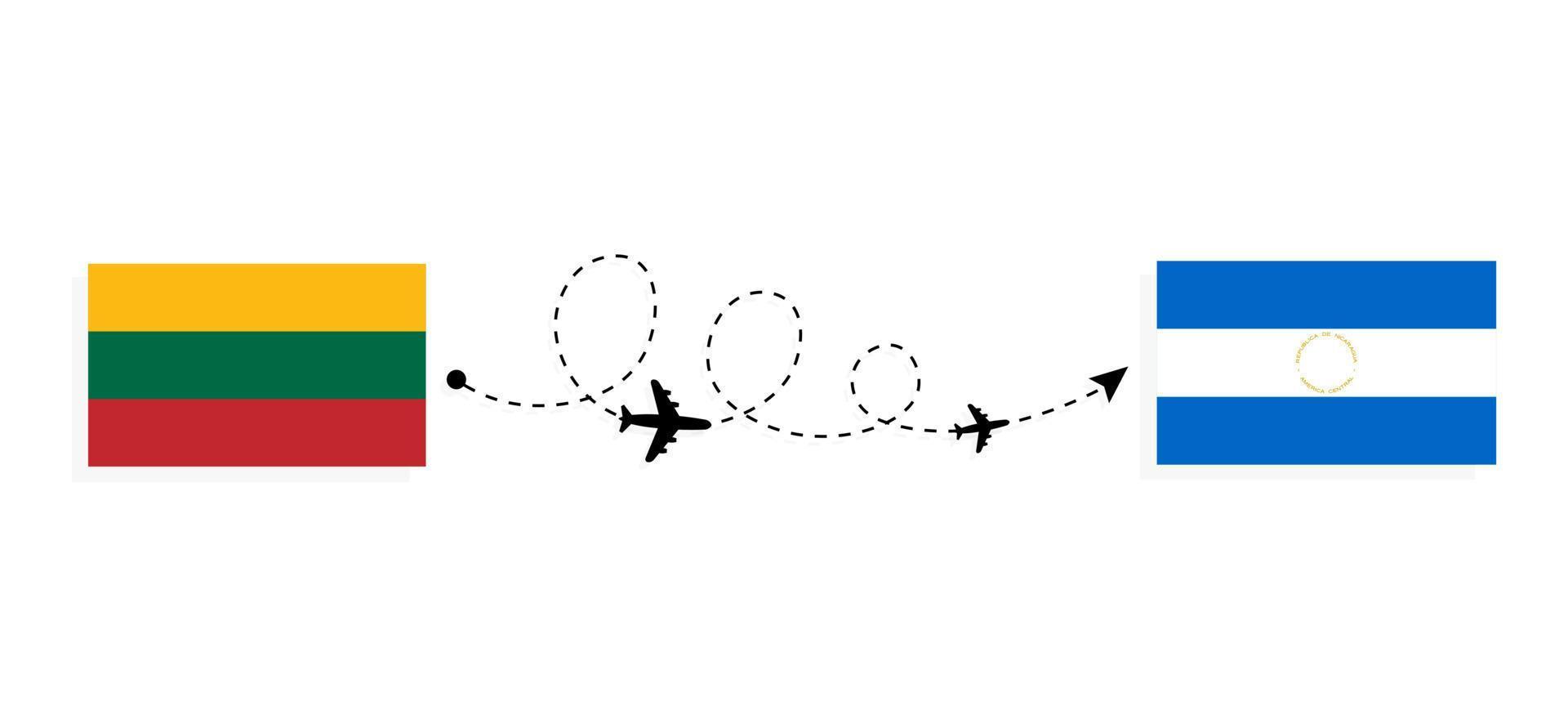 Flight and travel from Lithuania to Nicaragua by passenger airplane Travel concept vector