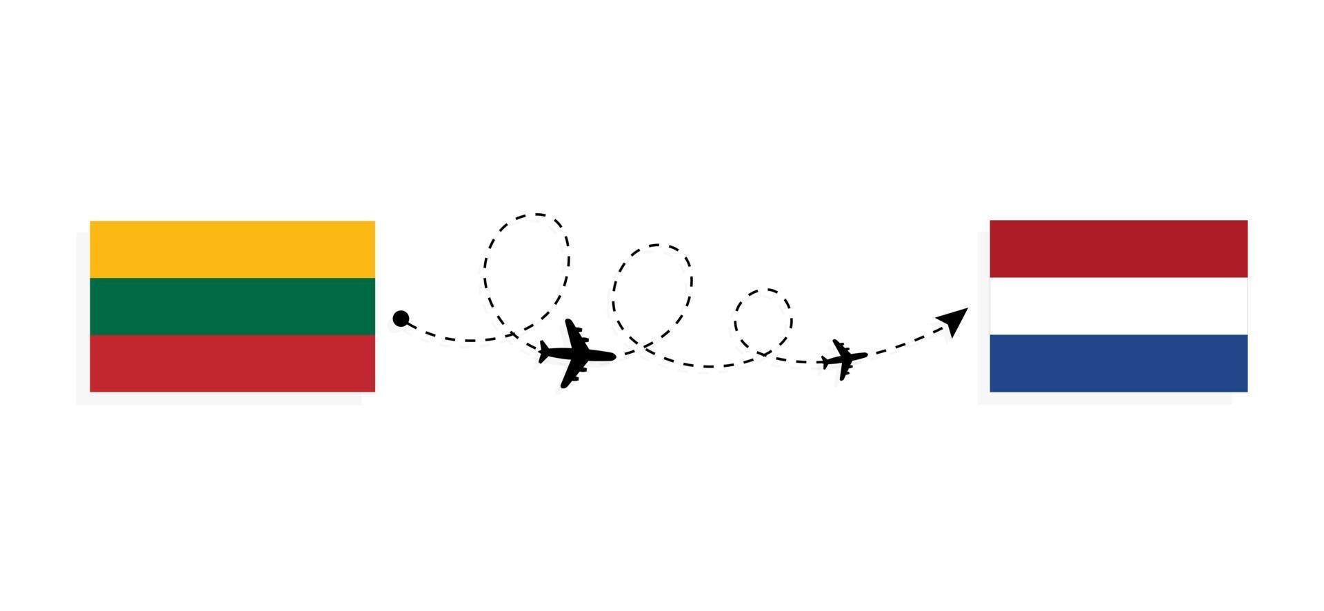 Flight and travel from Lithuania to Netherlands by passenger airplane Travel concept vector