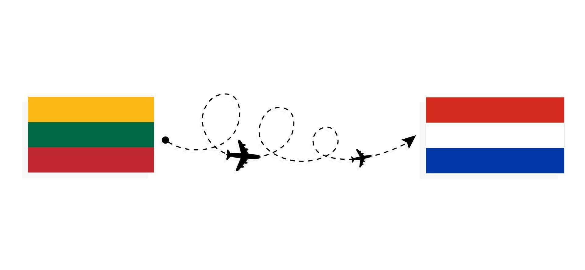 Flight and travel from Lithuania to Paraguay by passenger airplane Travel concept vector