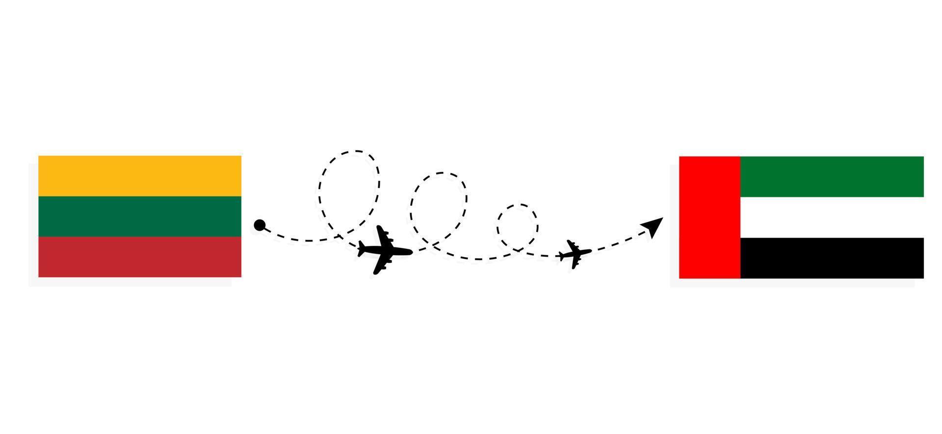 Flight and travel from Lithuania to United Arab Emirates by passenger airplane Travel concept vector